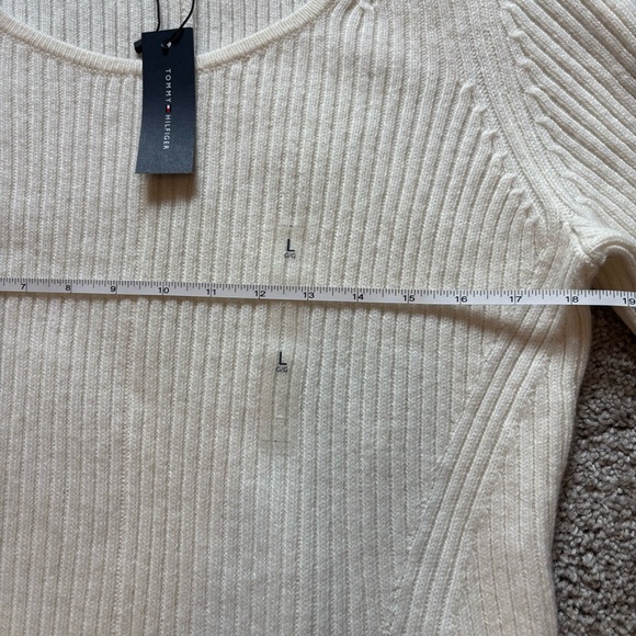 NWT Tommy Hilfiger Ivory Ribbed Knit Sweater Dress Women’s Large Classic Work - Picture 6 of 9